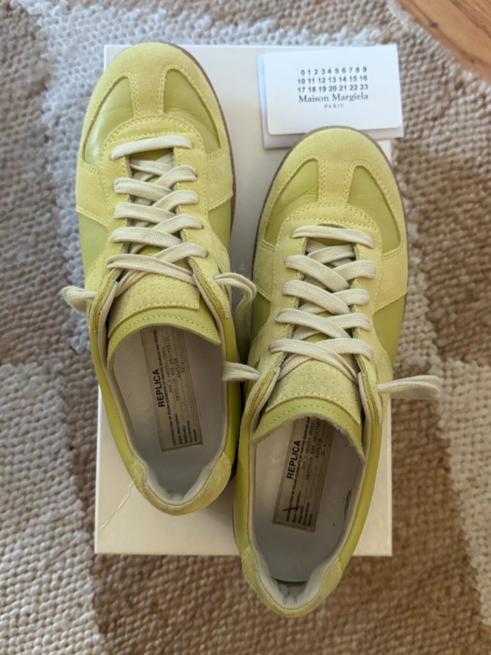 Maison Martin Margiela Pale Yellow & Cream Low-Top Sneakers, Size 39